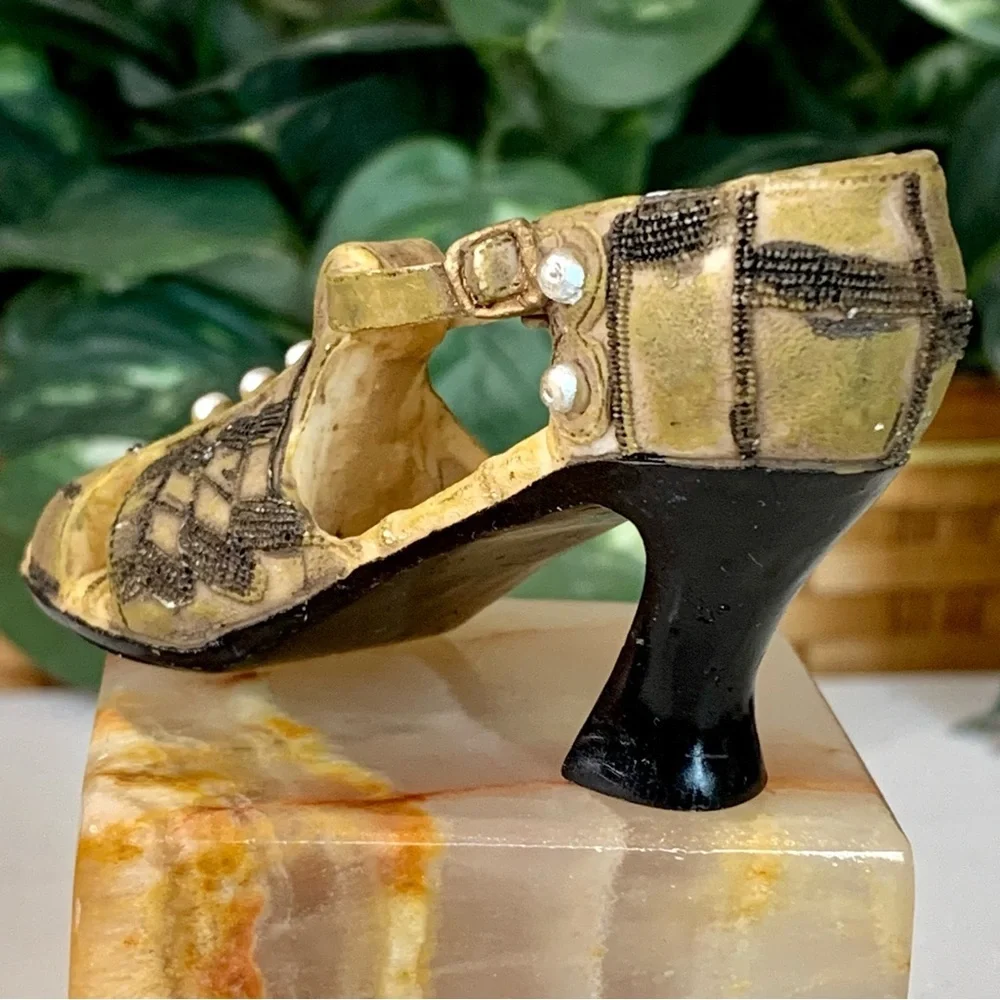 Miniature Mary Jane Shoe Beaded Chunky High Heel Fashion Figurine Collectible
